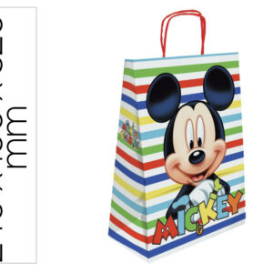 Bolsa para regalo basika papel celulosa 90 g mickey con asa retorcida tamaño s 240x100x320mm