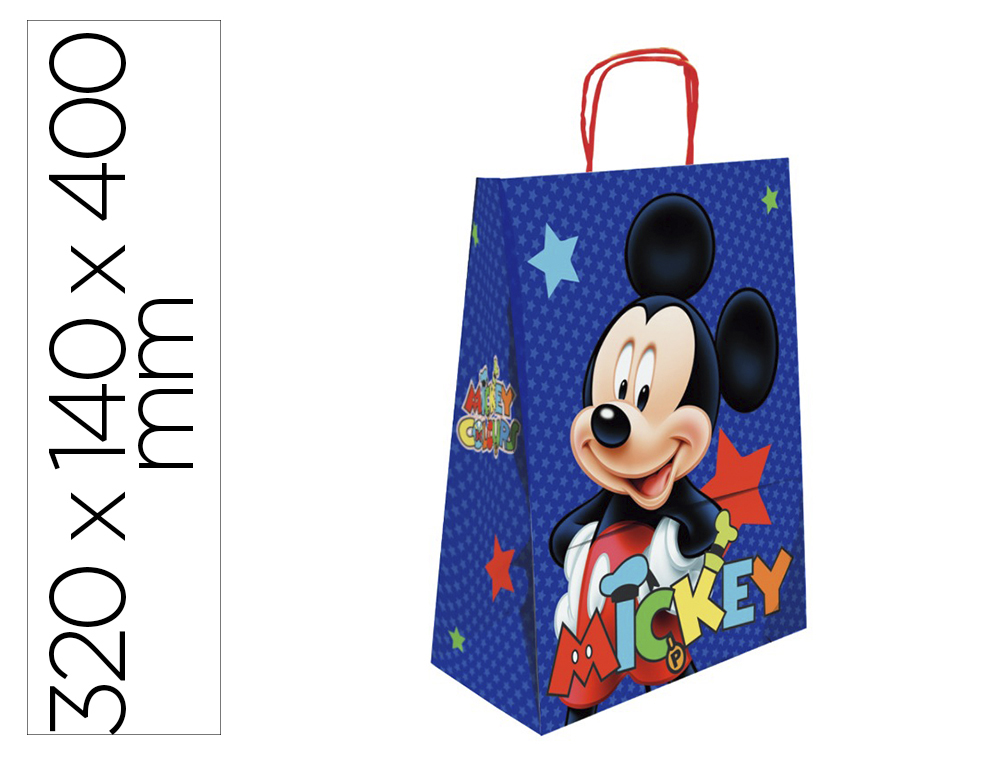 Bolsa para regalo basika papel celulosa 90 g mickey con asa retorcida tamaño l 320x140x400 mm