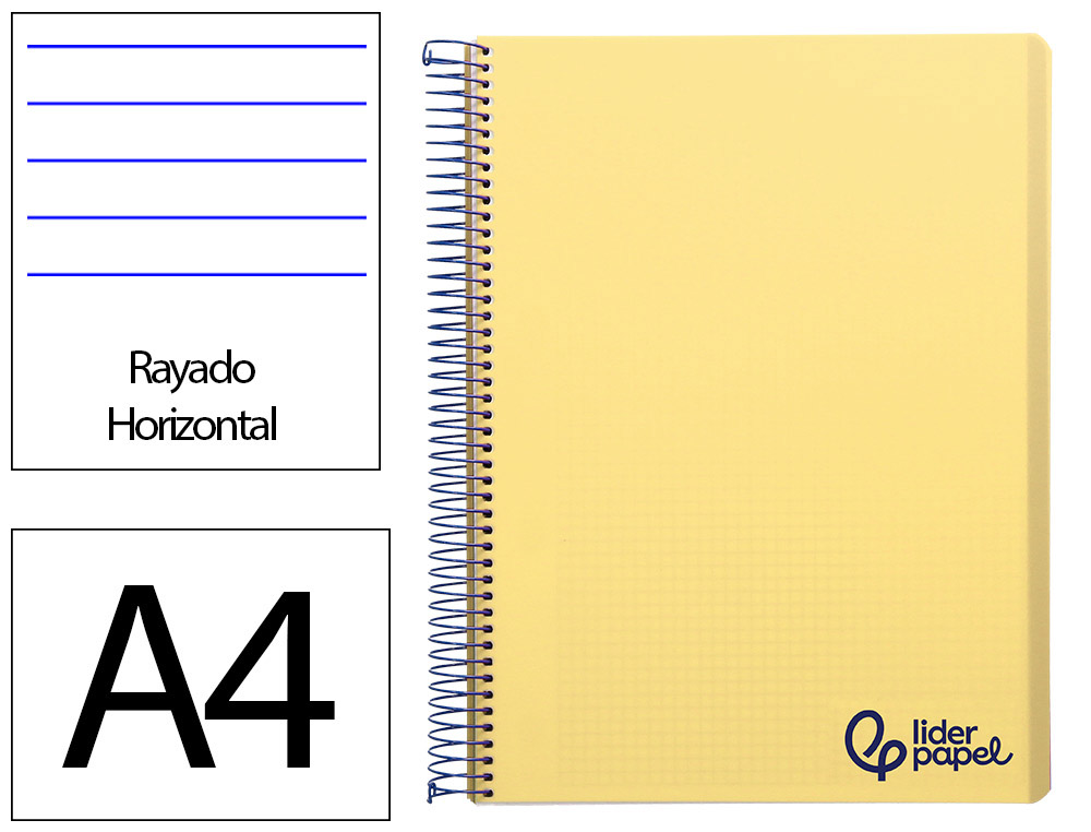 Cuaderno espiral liderpapel a4 wonder tapa plastico 80h 90gr rayado horizontal con margen color amarillo