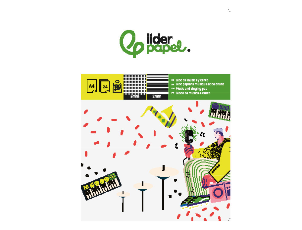 Bloc musica y canto liderpapel pentagrama interlineado 2 mm cuadricula 5mm din a4 24 hojas 100g/m2