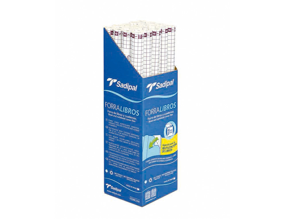 Rollo plastico adhesivo sadipal 0.33x1.50 m 50 mc forralibros removible 1 año