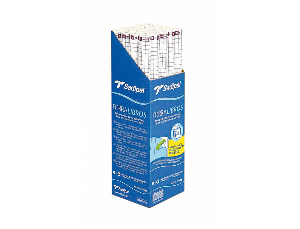 Rollo plastico adhesivo sadipal 0.50x1.50 m 50 mc forralibros removible 1 año