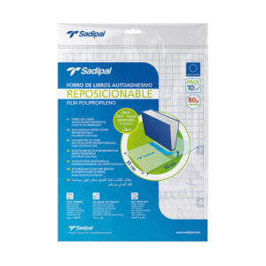 Forralibro adhesivo para libros sadipal reposicionable 80 mc 50x35 cm pack de 10 unidades