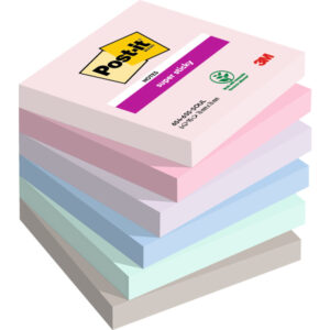 Bloc de notas adhesivas quita y pon post it super sticky carnival 100% pefc 76x127 mm pack de 6 blocs colores