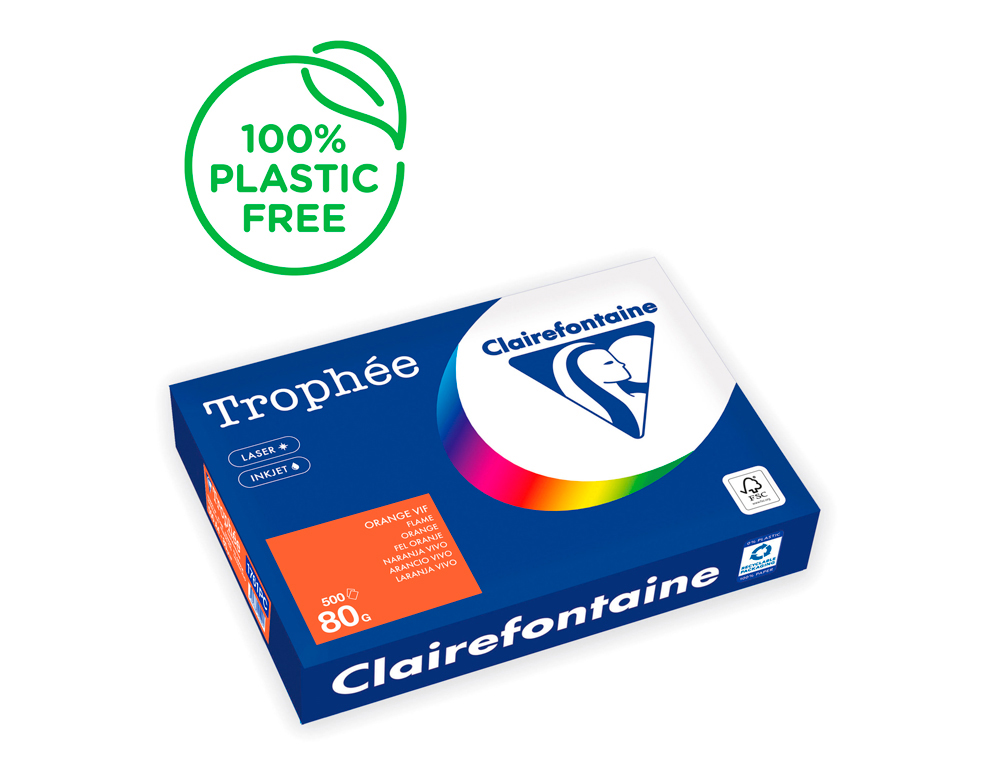 Papel color trophee a4 80gr naranja intenso paquete de 500 hojas
