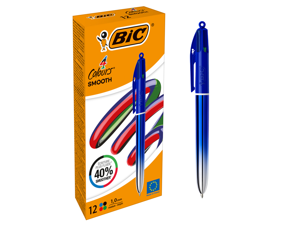 Boligrafo bic cuatro colores smooth gradiente color azul
