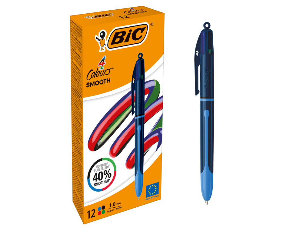 Boligrafo bic cuatro colores smooth drop color azul
