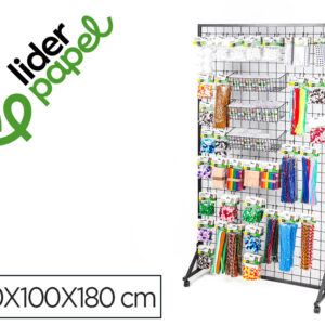 Expositor liderpapel metalico para productos de manualidades con 373 unidades surtidas 40 ganchos y 3 bandejas