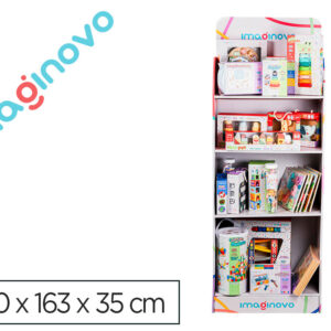 Expositor imaginovo juegos infantiles de suelo carton con 28 juegos y 22 puzles surtidos 60x163x35cm