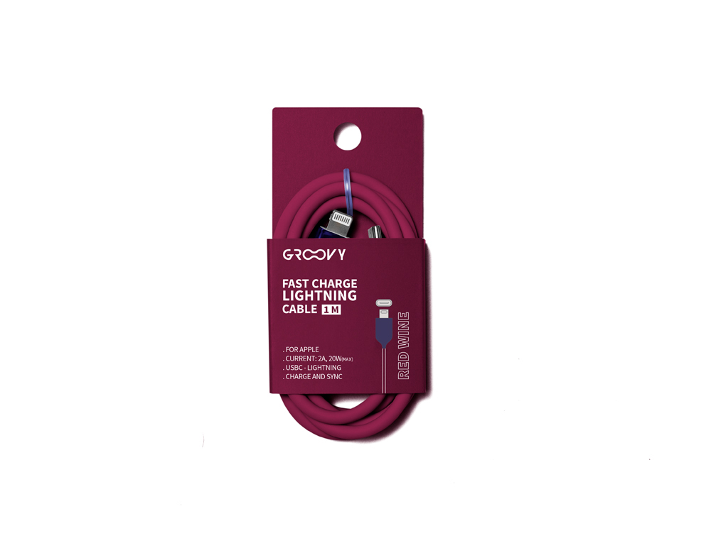 Cable groovy tipo c a apple lightning carga rapida longitud 1 m color rojo