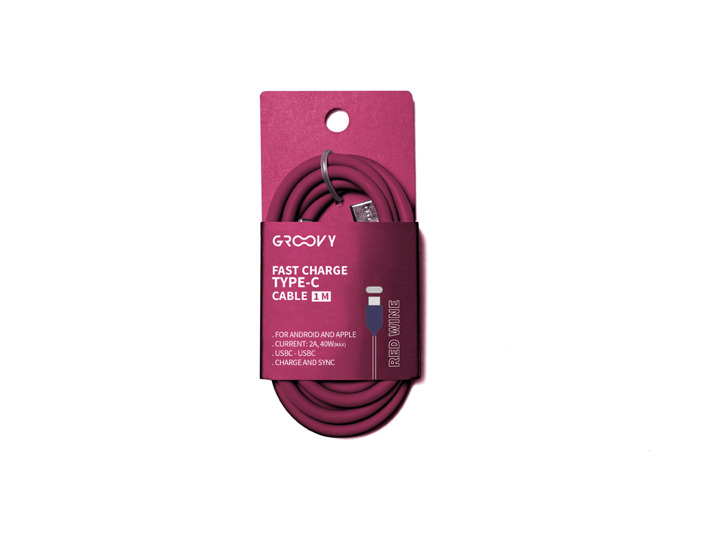 Cable groovy tipo c a tipo c carga rapida longitud 1 m color rojo
