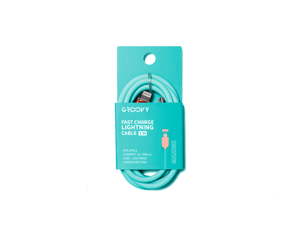 Cable groovy tipo c a apple lightning carga rapida longitud 1 m color azul turquesa