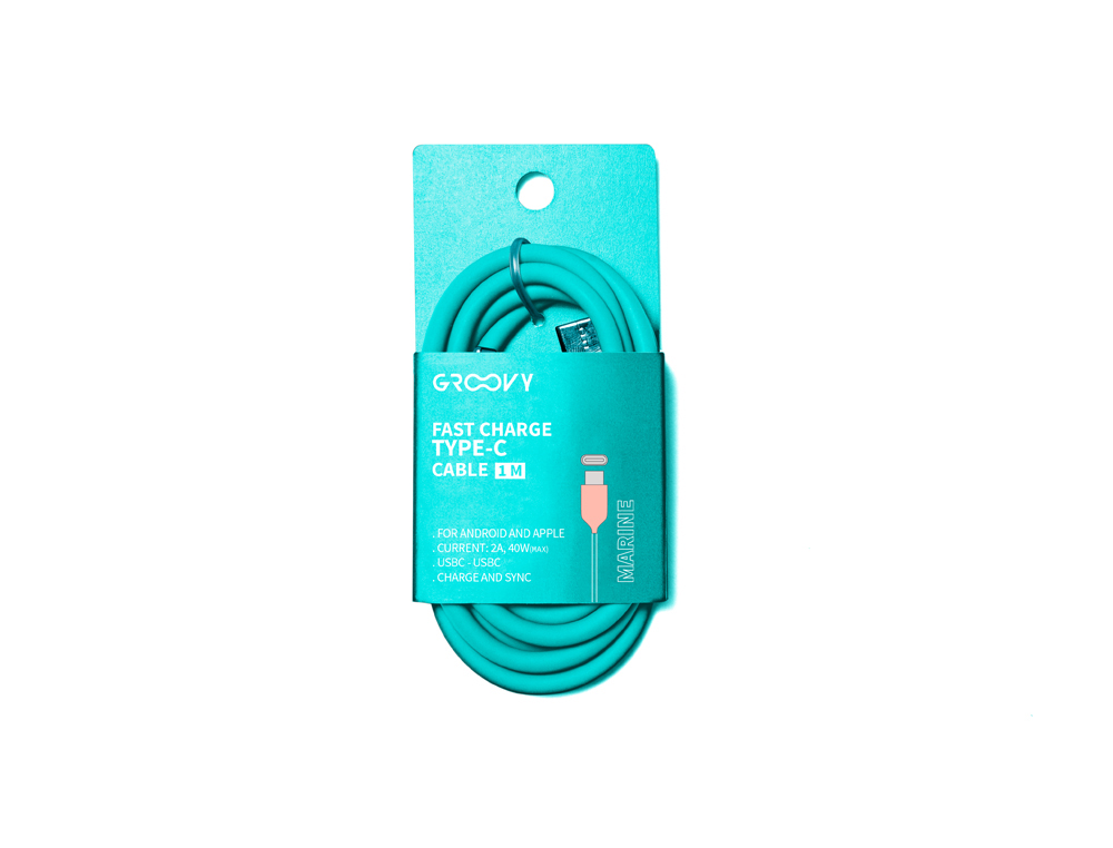Cable groovy tipo c a tipo c carga rapida longitud 1 m color azul turquesa
