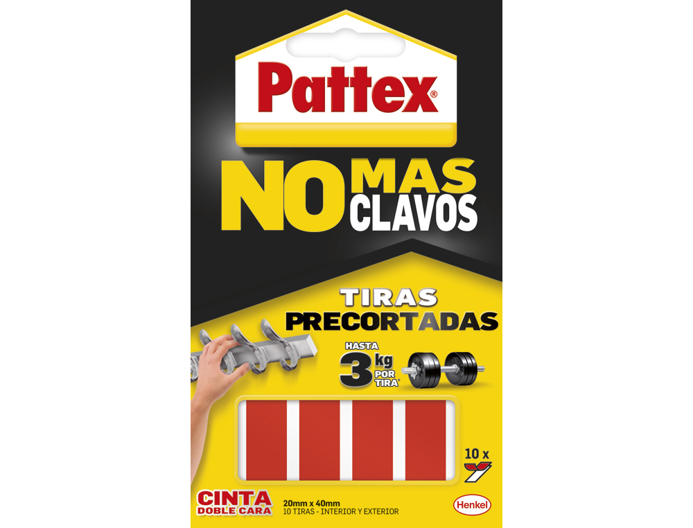 Cinta adhesiva doble cara pattex precortada extra fuertehasta 3 kg 20 x 40 mm blister de 12 unidades
