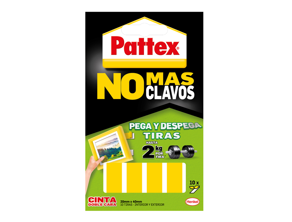 Cinta adhesiva doble cara pattex pega y despega no mas clavo hasta 2 kg 20 x 40 mm blister de 10 unidades