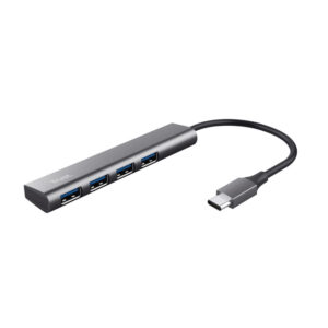 Hub trust halyx 4 puertos usb-a conexion usb-c color gris
