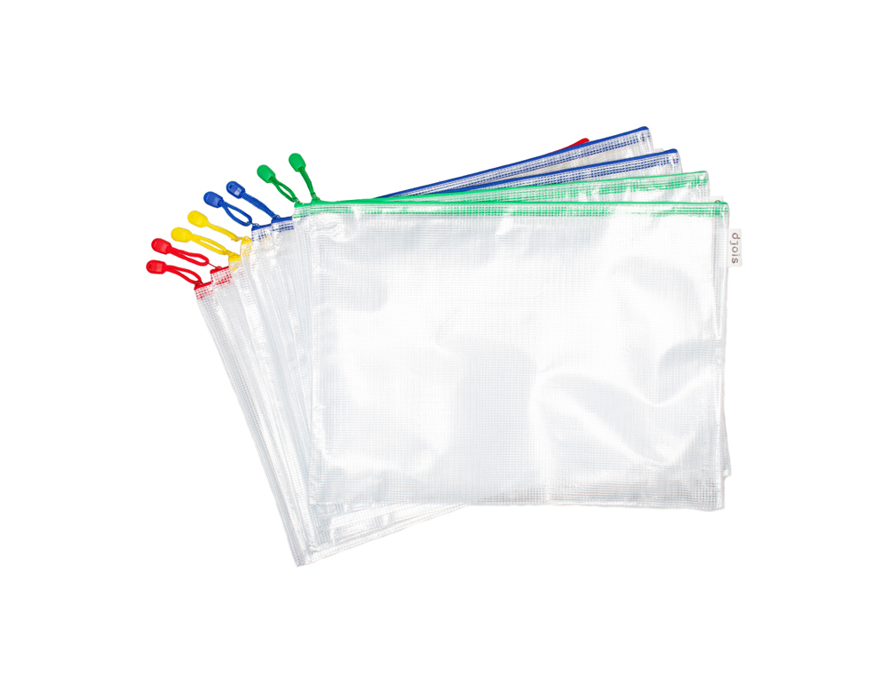 Bolsa multiusos djois zipper con cremallera din a3 pack de 8 unidades colores surtidos