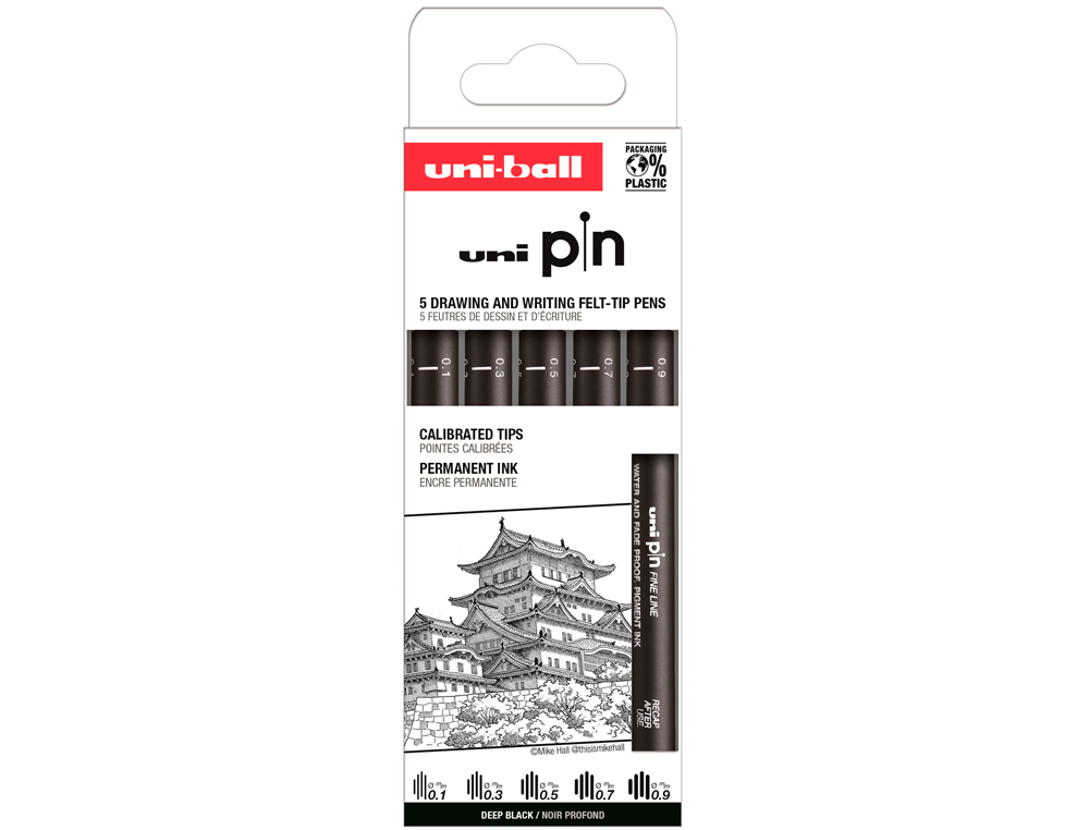 Rotulador uniball pin calibrado micrometrico clasico i color negro blister de 5 unidades