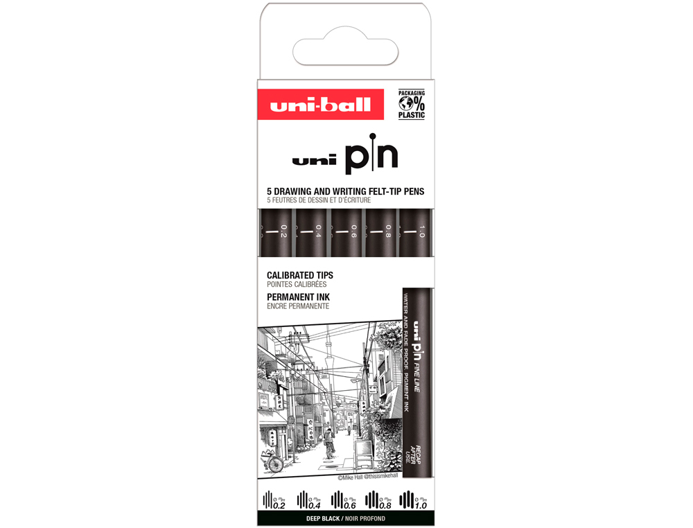 Rotulador uniball pin calibrado micrometrico clasico ii color negro blister de 5 unidades