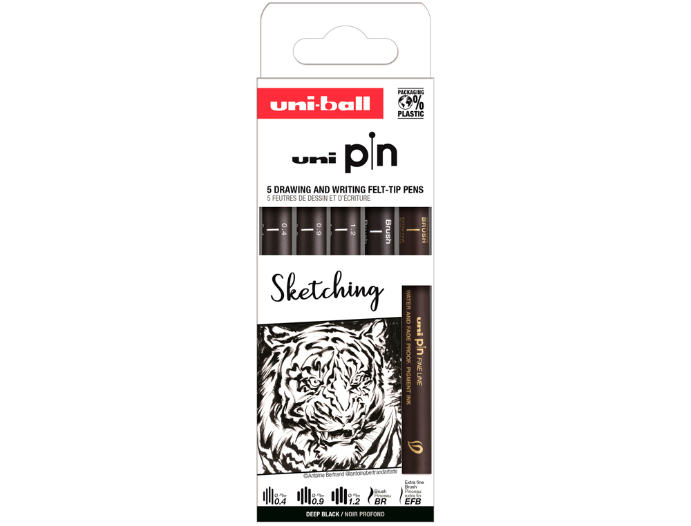 Rotulador uniball pin sketching color negro blister de 5 unidades