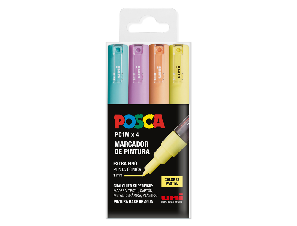 Rotulador uni posca pc-1m marcador de pintura punta extrafina 0,7 mm blister de 4 unidades colores pastel