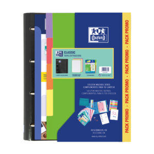 Pack carpeta con recambio oxford ebinder school + recambio 4 anillas 80 hojas + juego 5 separadores cartulina