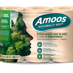 Papel higienico amoos naturally soft 2 capas pasta cruda paquete de 6 rollos 32 m