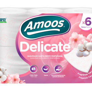 Papel higienico amoos delicate 3 capas color blanco paquete de 6 rollos 20 m