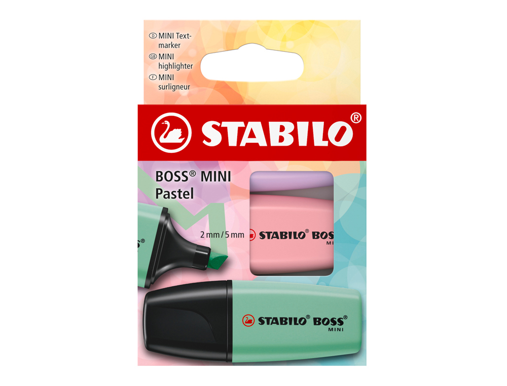 Rotulador stabilo boss fluorescente mini pastel estuche de 3 unidades colores surtidos
