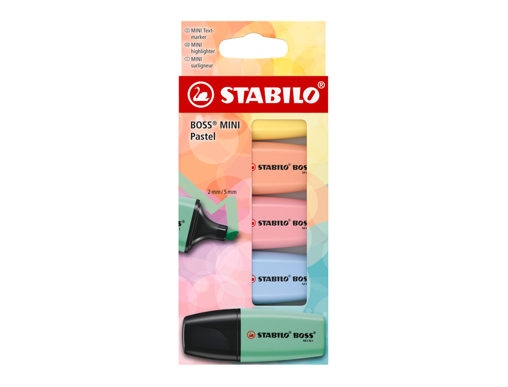 Rotulador stabilo boss fluorescente mini pastel estuche de 5 unidades colores surtidos