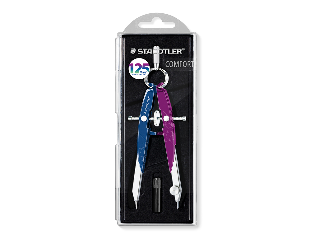 Compas staedtler micrometrico mars 556 azul/lila con husillo y rueda central