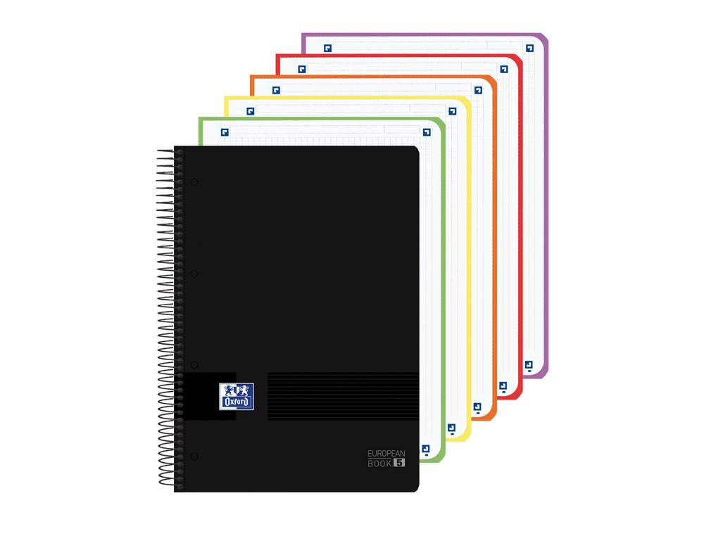Cuaderno espiral oxford europeanbook 5 tapa plastico din a4+ 120 hojas cuadro 5 mm color negro