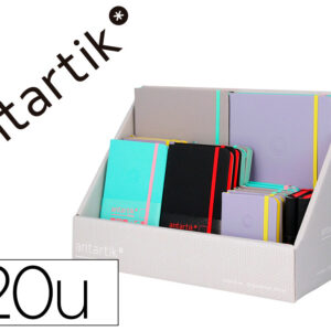 Cuaderno con gomilla antartik note tapa dura bicolor a5/a6/a7 expositor de 20 unidades surtidas