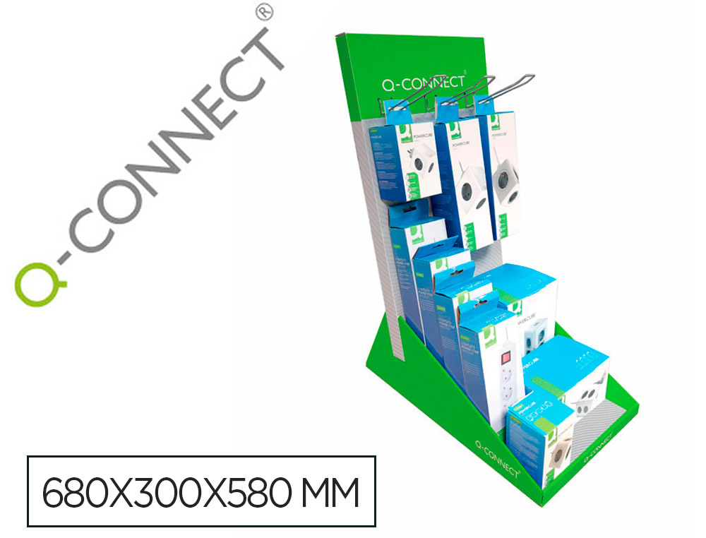 Regleta q-connect enchufe multiple expositor de sobremesa con 10 unidades surtidas 680x300x580 mm