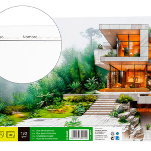 Bloc dibujo liderpapel lineal arquitectura espiral 230x325 mm 20 hojas 130g/m2 con recuadro perforado