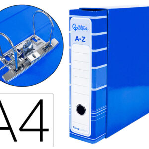 Archivador de palanca liderpapel a4 filing system forrado sin rado lomo 80mm azul con caja y compresor metalico