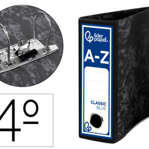 Archivador de palanca liderpapel cuarto classic blue sin rado lomo 80mm negro compresor metalico