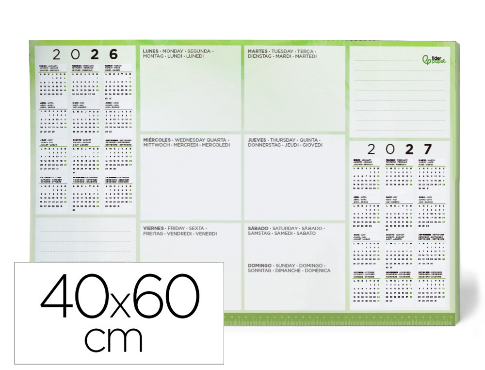 Planning sobremesa semanal liderpapel 40x60 cm 50 hojas 90 g 2027-2028