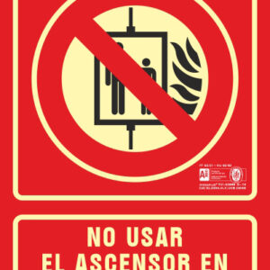 Pictograma syssa señal de no utilizar en caso de incendio en pvc fotoluminiscente 210x297 mm