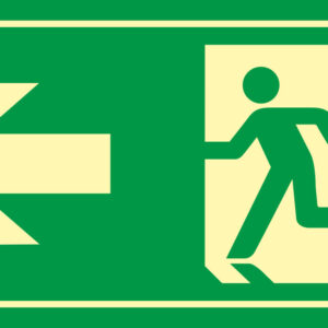 Pictograma syssa señal de salida emergencia flecha izquierda en pvc fotoluminiscente 320x160 mm