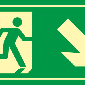 Pictograma syssa señal de salida emergencia derecha bajando en pvc fotoluminiscente 320x160 mm