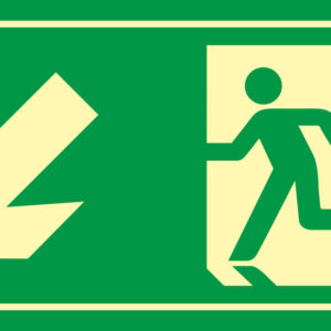 Pictograma syssa señal de salida emergencia izquierda escalera bajando en pvc fotoluminiscente 320x160 mm