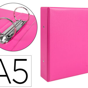 Carpeta de 2 anillas 40 mm redondas liderpapel a5 carton forrado pvc fucsia