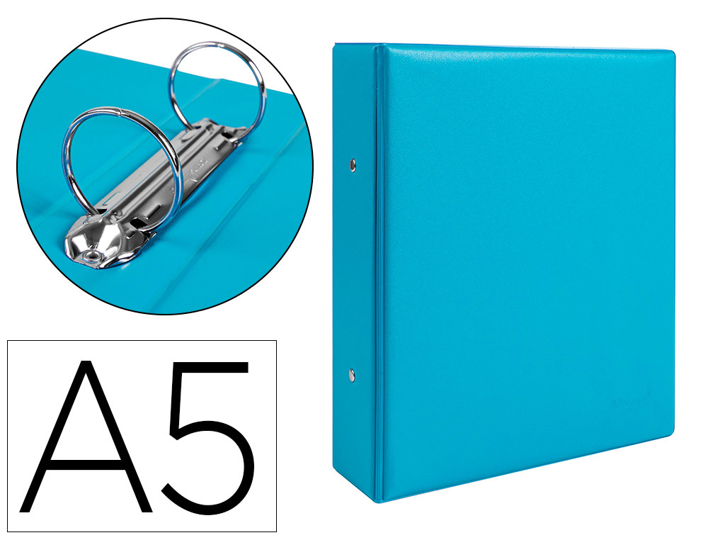Carpeta de 2 anillas 40 mm redondas liderpapel a5 carton forrado pvc azul