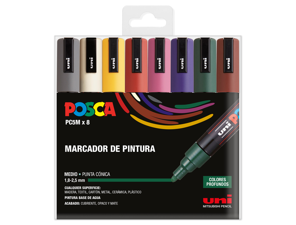 Rotulador uni posca pc-5m/8c estuche de 8 unidades colores oscuros surtidos