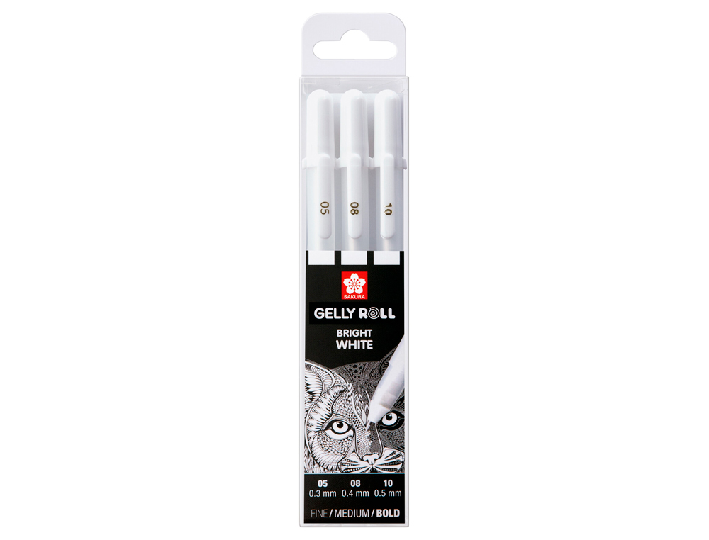 Rotulador roller sakura gelly basic blanco estuche de 3 unidades