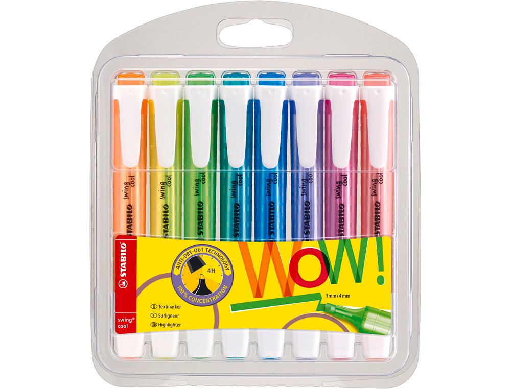 Rotulador stabilo fluorescente swing cool estuche 8 unidades colores surtidos